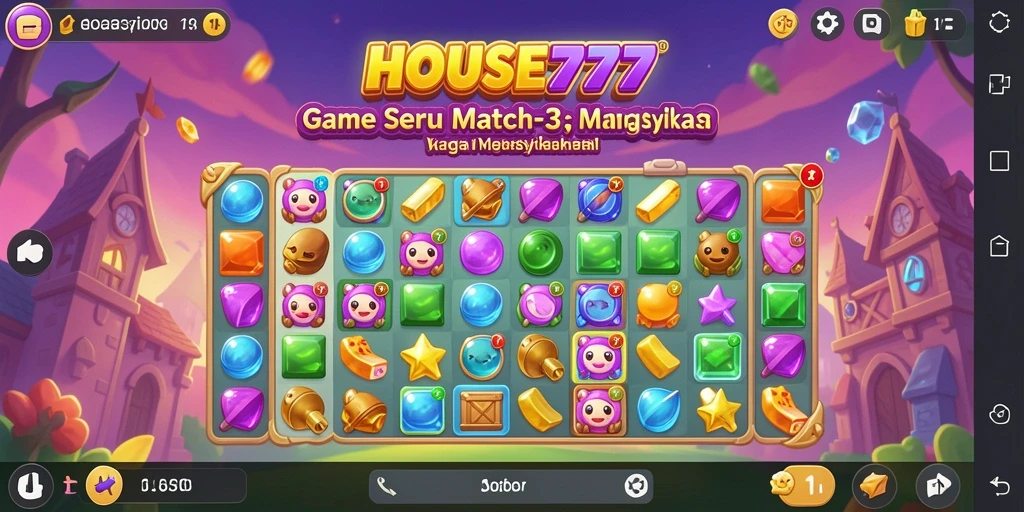 Screenshot menunjukkan gameplay seru mencocokkan blok warna di HOUSE777.