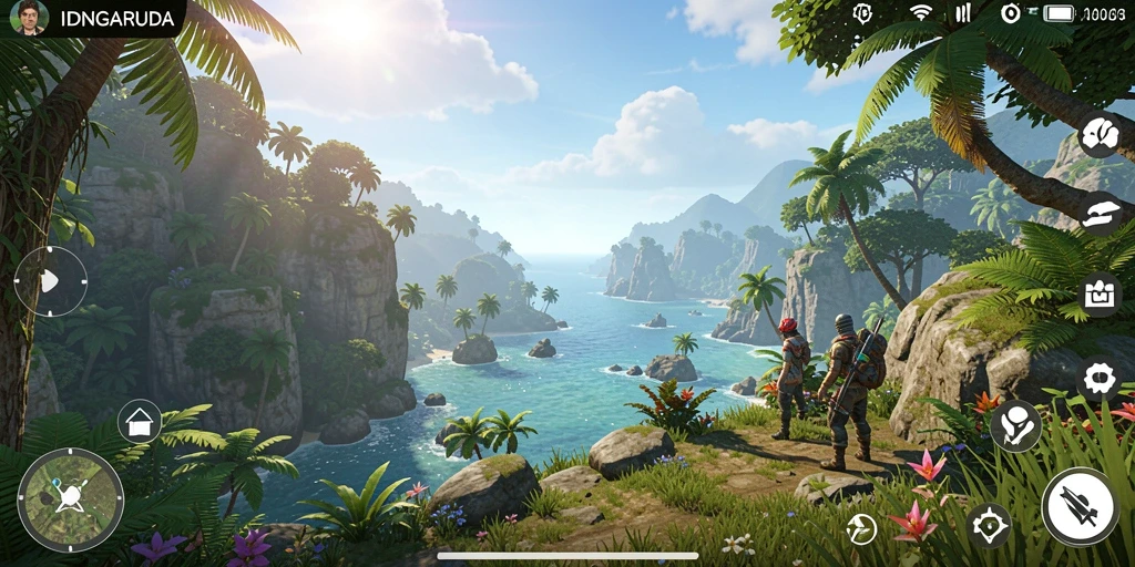Tangkapan layar menunjukkan petualangan eksplorasi di dunia Open World IDNGARUDA.