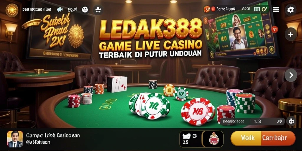Tampilan utama LEDAK388 dengan dealer live dan permainan kasino.