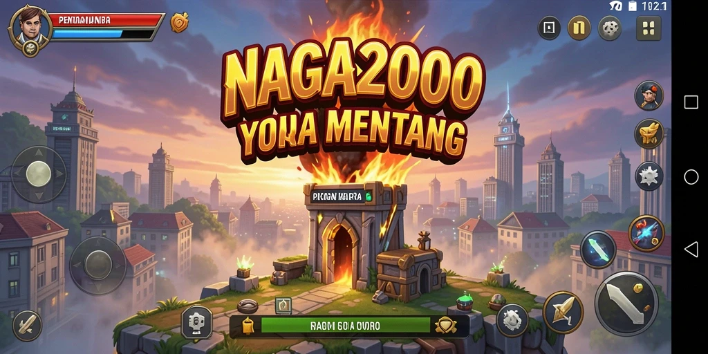 Tampilan permainan NAGA2000 dengan menara dan musuh yang intens.