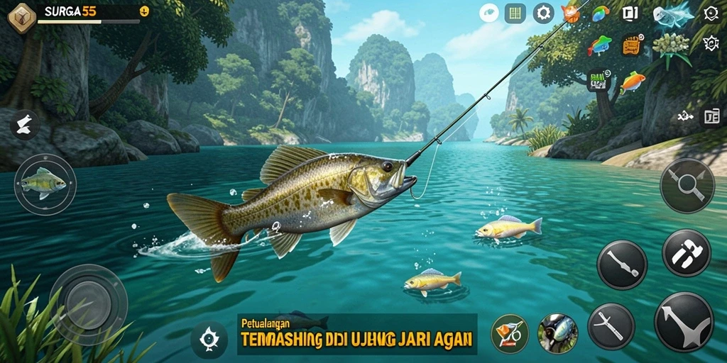 Gameplay <strong>SURGA55</strong> yang menarik saat memancing di lokasi indah.